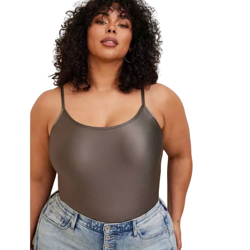 Torrid Shiny Nylon Scoop Neck Cami Bodysuit in Gunmetal Metallic Gray Size 3X